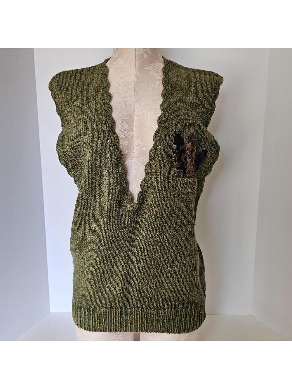Vintage Herman Geist Sweater Vest Linen Cotton Embroidered Boho Cottagecore Knit - Picture 1 of 12